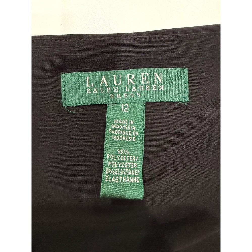 Lauren Ralph Lauren Black Ruched V-Neck Sleeveless Sheath Cocktail Dress Size 12 - Picture 4 of 7